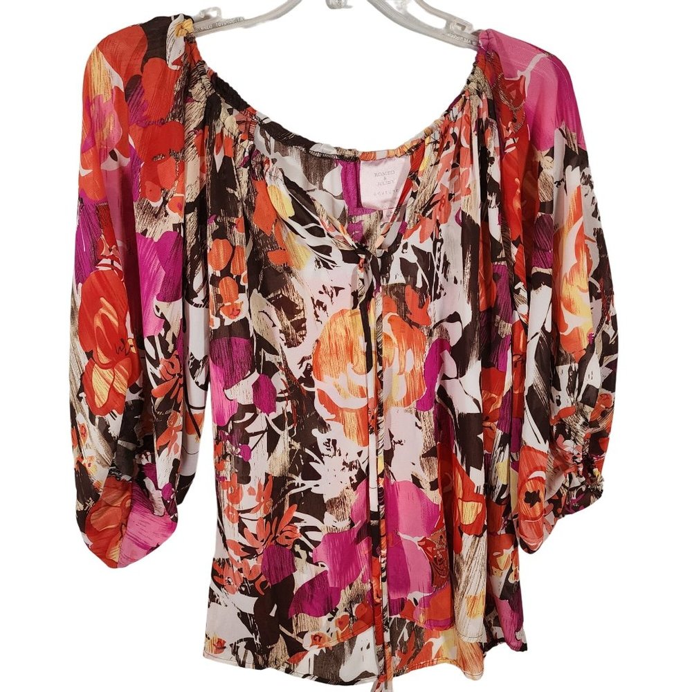 Romeo & Juliet Couture Floral Off Shoulder Balloon Sleeve‎ Blouse M